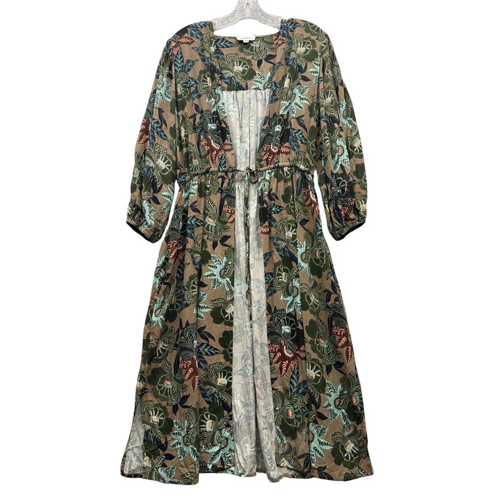Evereve Mindy Floral Wrap Maxi Dress Green Boho Tie Waist Long Sleeve Resortwear